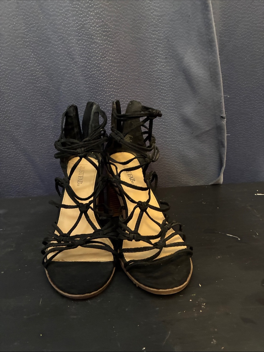 JustFab Black Lace-Up Strappy Heeled Sandals